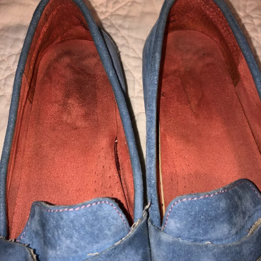 Womens Blue Suede Penny Loafers Moccasins, Size 9.5M